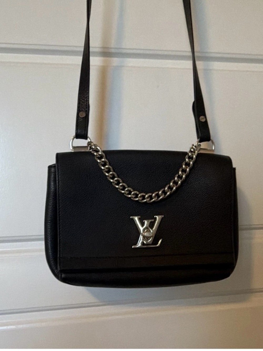 Louis Vuitton Black Crossbody Bag with Silver Chain